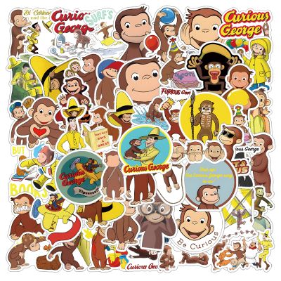 55 Pcs Curious George Monkey Storybook Cartoon Vinyl Waterproof Stickers for Water Bottle Laptop Motorcycle Skateboard Phone for Birthday Party Choice Decorative Supplies Favors