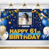AUBAO Custom Happy 61st Birthday Decorations Banner - 61 Years Old Backdrop for Women Men Boys Girls - Personalization Party Supplies - Navy Blue, 4x6ft/5x7.5ft/6x9ft/7x10.5ft/8x12ft view 1