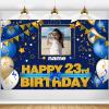 AUBAO Custom Happy 23rd Birthday Decorations Banner - 23 Years Old Birthday Decorations Backdrop for Women Men Boys Girls - Personalization Happy 23rd Birthday Party Decorations Supplies - Navy Blue view 1
