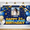 Custom Happy 31st Birthday Decorations Banner - 31 Years Old Birthday Decorations Backdrop for Women Men Boys Girls - Personalization Happy 31st Birthday Party Decorations Supplies - Navy Blue view 1