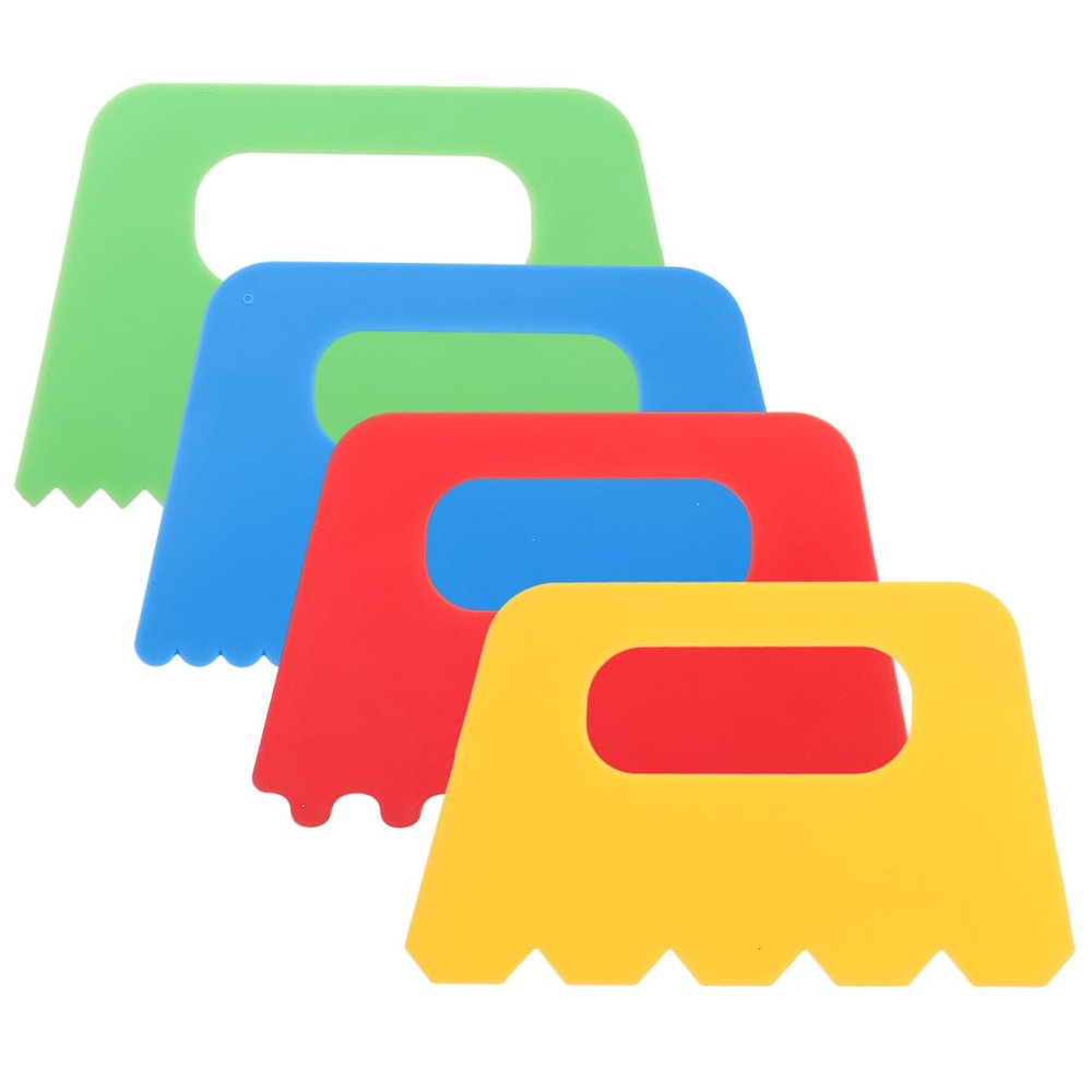 STOBOK Kids Art Paint Scraper Tool Set 4 Pieces Plastic Scrapers for Children S Creative Painting and DIY Drawing Activities with Ergonomic Handles 4.9X3.1 Inch
