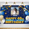 Custom Happy 46th Birthday Decorations Banner - 46 Years Old Birthday Decorations Backdrop for Women Men Boys Girls - Personalization Happy 46th Birthday Party Decorations Supplies - Navy Blue view 1