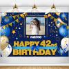 AUBAO Custom Happy 42nd Birthday Decorations Banner - 42 Years Old Backdrop for Women Men Boys Girls Personalization Party Supplies Navy Blue, 4x6ft/5x7.5ft/6x9ft/7x10.5ft/8x12ft view 1