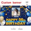 Custom Happy 56th Birthday Decorations Banner - 56 Years Old Birthday Decorations Backdrop for Women Men Boys Girls - Personalization Happy 56th Birthday Party Decorations Supplies - Navy Blue view 2