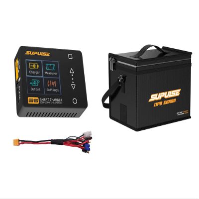 SUPULSE 10A 150W DC Balance Charger with Multi Plug Conversion Line and Lipo Battery Safe Bag with Detachable Adjustable Shoulder Strap