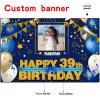 Custom Happy 39th Birthday Decorations Banner - 39 Years Old Birthday Decorations Backdrop for Women Men Boys Girls - Personalization Happy 39th Birthday Party Decorations Supplies - Navy Blue view 2