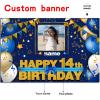 Custom Happy 14th Birthday Decorations Banner - 14 Years Old Birthday Decorations Backdrop for Women Men Boys Girls - Personalization Happy 14th Birthday Party Decorations Supplies - Navy Blue view 2