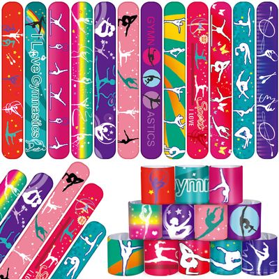 48PCS Gymnastics Slap Bracelets Party Favors, Gymnastics Wristbands Bracelets Goodie Bag Fillers for Gymnastics Birthday Decorations Supplies for Class Prizes Gift for Kids Boys Girls Carnival Reward