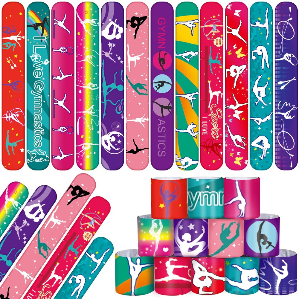 48PCS Gymnastics Slap Bracelets Party Favors, Gymnastics Wristbands Bracelets Goodie Bag Fillers for Gymnastics Birthday Decorations Supplies for Class Prizes Gift for Kids Boys Girls Carnival Reward