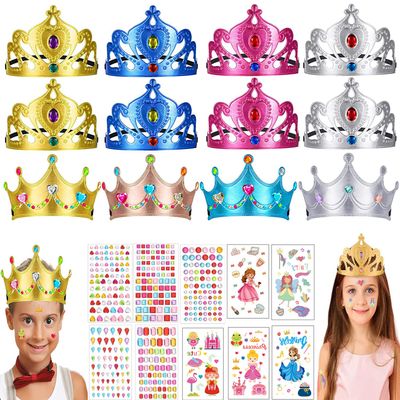 Yrmysrx 22 Pcs Foam Princess Tiaras Crowns with Gem Diamond Stickers and Temporary Tattoos for DIY Your Own Princess Queen Tiaras Prince King Crowns Kids Birthday Party Hats