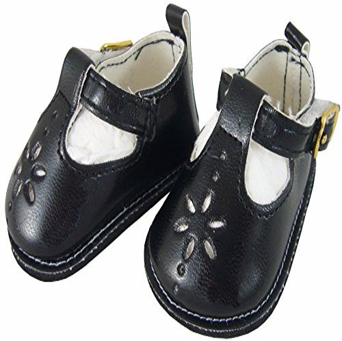 Black T-Strap Shoes for 15 inch Baby Dolls 2 3/4 x 1 1/2 inches