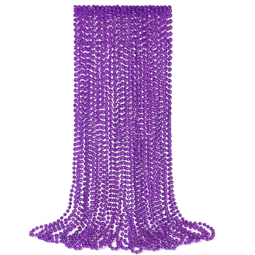 YAXINRUI 12 PCS Purple Bead Necklaces, Purple Mardi Gras Beads, Halloween Beads Necklaces, 33 Inch Beaded Necklaces Costume Necklace for Mardi Gras Christmas Halloween Party Favors