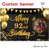 AUBAO Custom Happy 92nd Birthday Decorations Banner -92 Years Old Backdrop for Women Men Boys Girls - Personalization Party Supplies Black and Gold, 4x6ft/5x7.5ft/6x9ft/7x10.5ft/8x12ft view 2