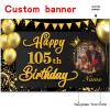 AUBAO Custom Happy 105th Birthday Decorations Banner -105 Years Old Backdrop for Women Men Boys Girls - Personalization Party Supplies Black & Gold view 2