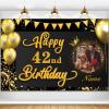 AUBAO Custom Happy 42nd Birthday Decorations Banner -42 Years Old Backdrop for Women Men Boys Girls - Personalization Party Supplies Black and Gold, 4x6ft/5x7.5ft/6x9ft/7x10.5ft/8x12ft view 1