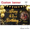 AUBAO Custom Happy 42nd Birthday Decorations Banner -42 Years Old Backdrop for Women Men Boys Girls - Personalization Party Supplies Black and Gold, 4x6ft/5x7.5ft/6x9ft/7x10.5ft/8x12ft view 2