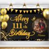 AUBAO Custom Happy 111th Birthday Decorations Banner -111 Years Old Backdrop for Women Men Boys Girls - Personalization Party Supplies Black and Gold, Black Gold-111st view 1