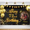 AUBAO Custom Happy 72nd Birthday Decorations Banner -72 Years Old Backdrop Men Boys Girls - Personalization Party Supplies Black and Gold, 4x6ft/5x7.5ft/6x9ft/7x10.5ft/8x12ft view 1