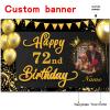 AUBAO Custom Happy 72nd Birthday Decorations Banner -72 Years Old Backdrop Men Boys Girls - Personalization Party Supplies Black and Gold, 4x6ft/5x7.5ft/6x9ft/7x10.5ft/8x12ft view 2