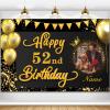 AUBAO Happy 52nd Birthday Decorations Banner - Personalized Black Gold Polyester Banner for Women Men Boys Girls - 5 Size Options view 1