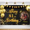 AUBAO Custom Happy 81st Birthday Decorations Banner -81 Years Old Backdrop for Women Men Boys Girls - Personalization Party Supplies Black and Gold 4x6ft/5x7.5ft/6x9ft/7x10.5ft/8x12ft view 1