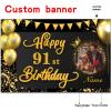 AUBAO Custom Happy 91st Bday Decors Banner -91 Years Old Backdrop for Women Men Boys Girls - Personalization Party Supplies Black and Gold 4x6ft/5x7.5ft/6x9ft/7x10.5ft/8x12ft view 2