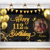 AUBAO Custom Happy 112th Birthday Decorations Banner -112 Years Old Backdrop for Women Men Boys Girls - Personalization Party Supplies Black and Gold view 1
