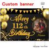 AUBAO Custom Happy 112th Birthday Decorations Banner -112 Years Old Backdrop for Women Men Boys Girls - Personalization Party Supplies Black and Gold view 2