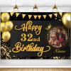 AUBAO Custom Happy 32nd Birthday Decorations Banner -32 Years Old Backdrop for Women Men Boys Girls - Personalization Party Supplies - Black and Gold, 4x6ft/5x7.5ft/6x9ft/7x10.5ft/8x12ft view 1