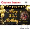 AUBAO Custom Happy 32nd Birthday Decorations Banner -32 Years Old Backdrop for Women Men Boys Girls - Personalization Party Supplies - Black and Gold, 4x6ft/5x7.5ft/6x9ft/7x10.5ft/8x12ft view 2