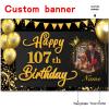 AUBAO Custom Happy 107th Birthday Decorations Banner -107 Years Old Backdrop for Women Men Boys Girls - Personalization Party Supplies Black and Gold view 2