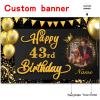 AUBAO Custom Happy 43rd Bday Decors Banner -43 Years Old Backdrop for Women Men Boys Girls - Personalization Party Supplies Black and Gold 4x6ft/5x7.5ft/6x9ft/7x10.5ft/8x12ft view 2