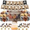 Horse Birthday Party Supplies Set with Horse Theme Happy Birthday Banner Balloon Cake Topper Cupcake Topper Background for Horse Party Decoration view 1