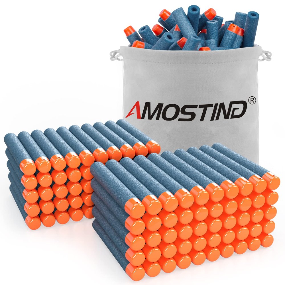 AMOSTING 100PCS Refill Bullets Ammo Pack Compatible with Nerf Guns for Nerf N-Strike Elite 2.0 Series - Compatible with All Elite Blasters Toy Guns (Blue)-with Storage Bag