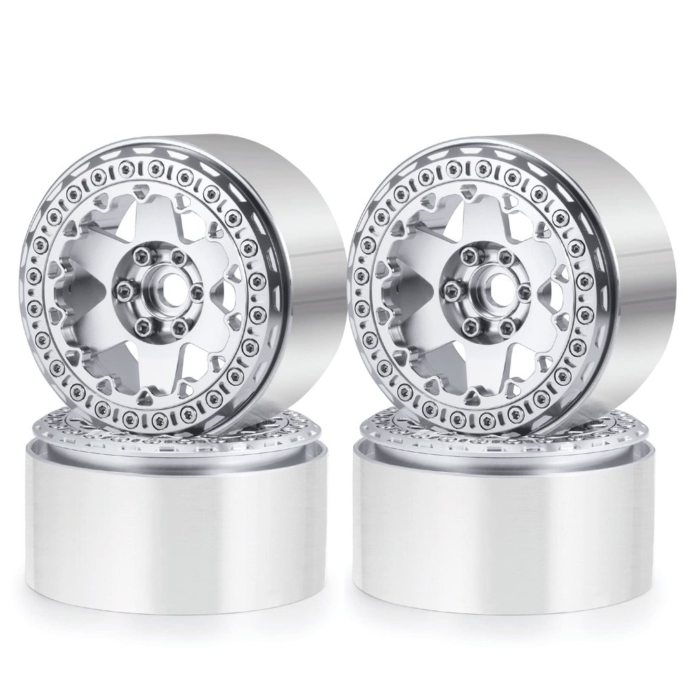 RCLIONS Aluminum Alloy 2.2inch RC Beadlock Wheels Rims 35mm for AXIAL Wraith RR10 TRX4 1/10th RC Crawler Truck Car (Silver)