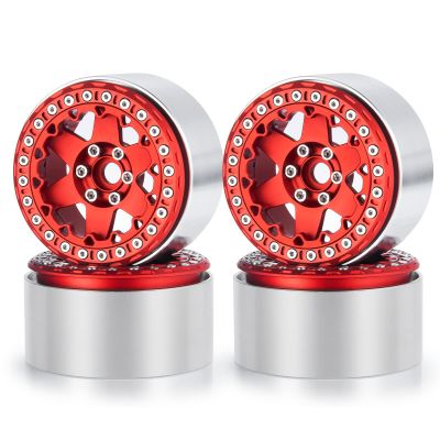 RCLIONS Aluminum Alloy 2.2inch RC Beadlock Wheels Rims 35mm for AXIAL Wraith RR10 TRX4 1/10th RC Crawler Truck Car (Red)