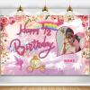 AUBAO Custom Princess Theme Half Year Birthday Party Decorations BannerHappy 1/2 Birthday Royal Castle Carriage Crown Floral Backdrop,6 Months Birthday Decorations Supplies view 1