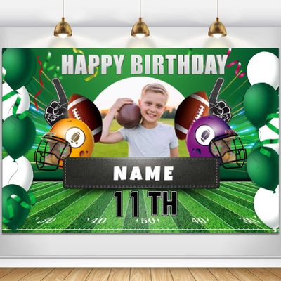 Custom Football Theme 11th Birthday Party Decorations BannerHappy 11th Birthday Football Sports Backdrop Decorations Supplies