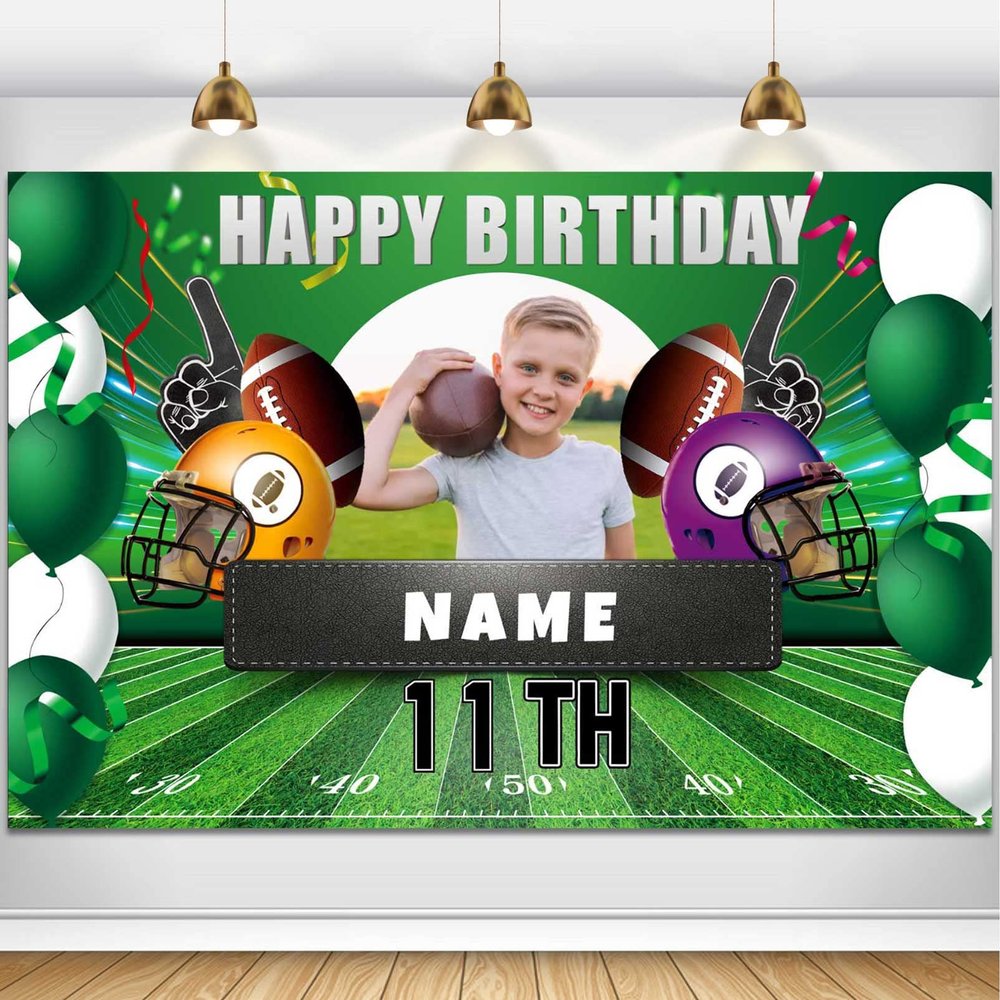 Custom Football Theme 11th Birthday Party Decorations BannerHappy 11th Birthday Football Sports Backdrop Decorations Supplies