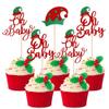 24 PCS Christmas Elf Oh Baby Cupcake Toppers with Glitter Baby Shower Elf Hat Christmas Cupcake Picks for Christmas Theme Gender Reveal Baby Shower Kids Birthday Party Cake Decorations Supplies view 1