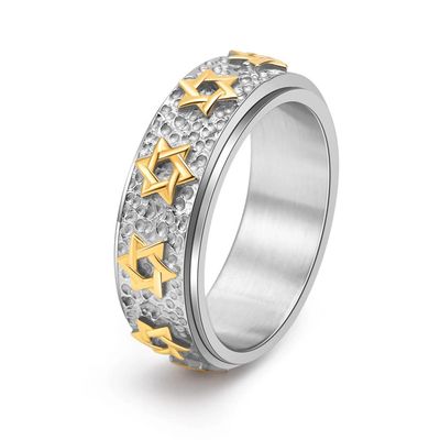MIKAMU Anxiety Ring for Women Men Stainless Steel Fidget Anxiety Ring 6mm Star Spinner Rings for Women Stress Relieving Reduce Anxiety (white gold-A, 6)