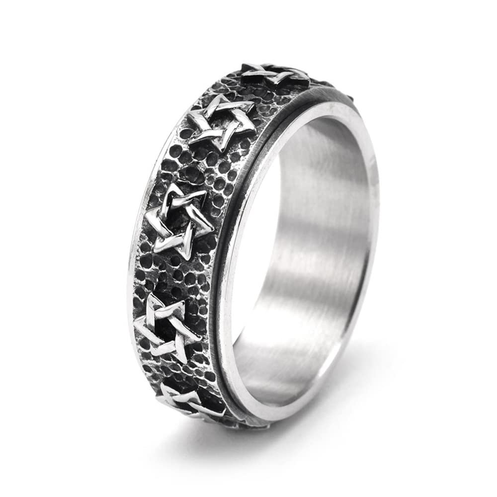 MIKAMU Anxiety Ring for Women Men Stainless Steel Fidget Anxiety Ring 6mm Star Spinner Rings for Women Stress Relieving Reduce Anxiety (white gold-B, 8)