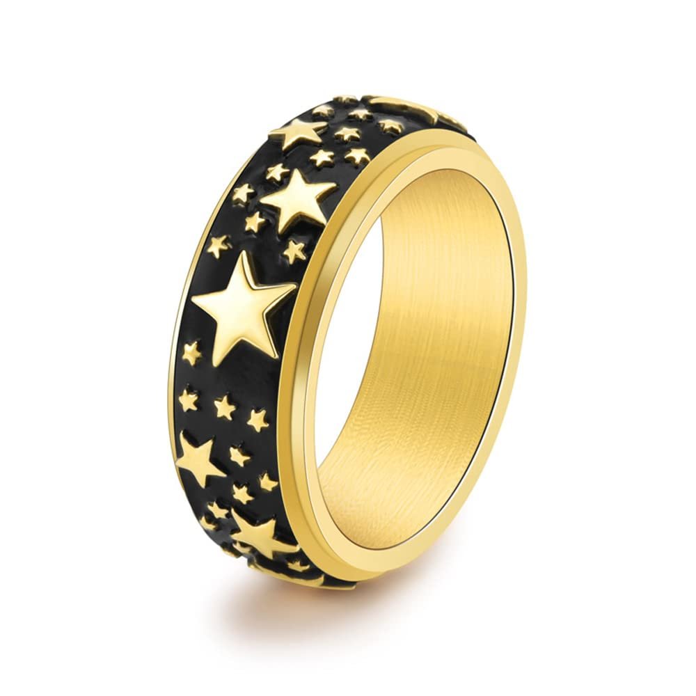 MIKAMU Anxiety Ring for Women Men Stainless Steel Fidget Anxiety Ring 6mm Star Spinner Rings for Women Stress Relieving Reduce Anxiety (Gold, 6)