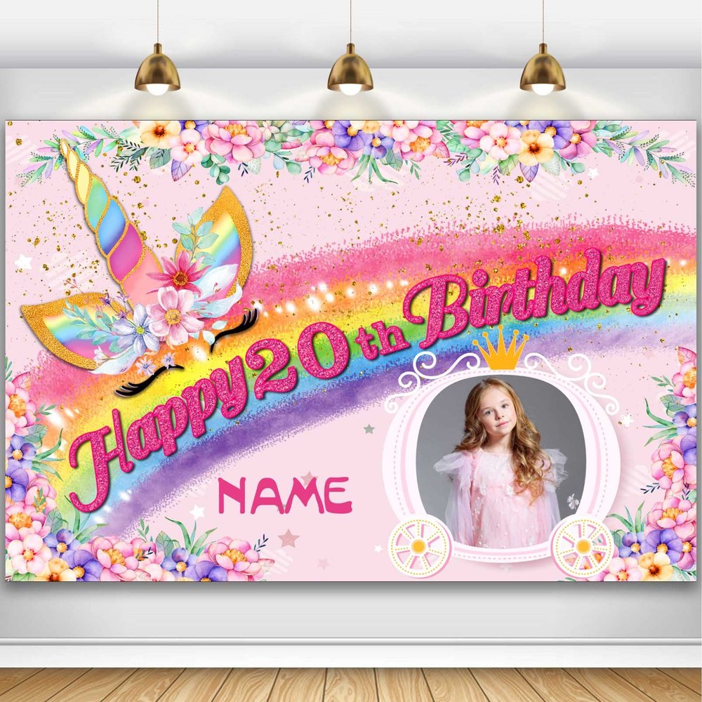Custom Unicorn Theme 20th Birthday Party Decorations BannerHappy 20th Birthday Unicorn Backdrop Decorations Supplies