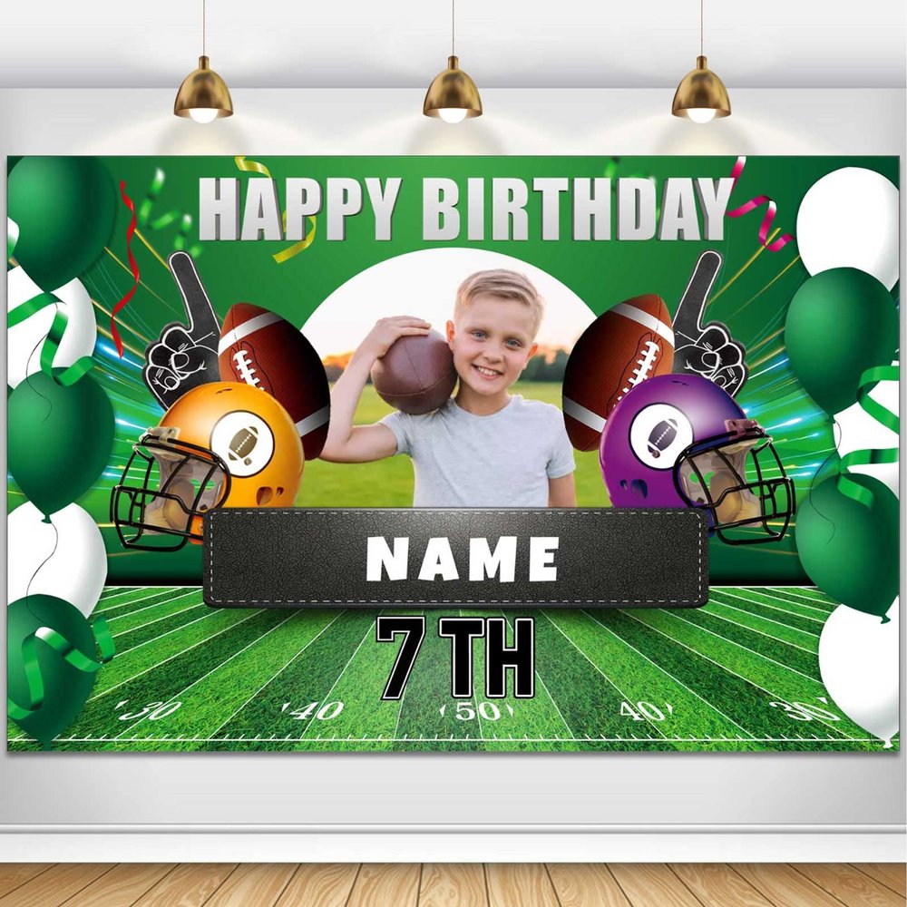 Custom Football Theme 7th Birthday Party Decorations BannerHappy 7th Birthday Football Sports Backdrop Decorations Supplies
