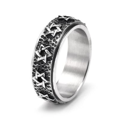 MIKAMU Anxiety Ring for Women Men Stainless Steel Fidget Anxiety Ring 6mm Star Spinner Rings for Women Stress Relieving Reduce Anxiety (white gold-B, 7)