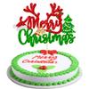 1Pc Merry Christmas Cake Topper with Red Green Glitter Christmas Tree Deer Santa Hat Cake Pick Decorations for Merry Xmas Theme Happy New Year Party Supplies view 1