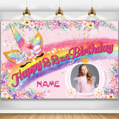 Custom Unicorn Theme 22nd Birthday Party Decorations BannerHappy 22nd Birthday Unicorn Backdrop Decorations Supplies