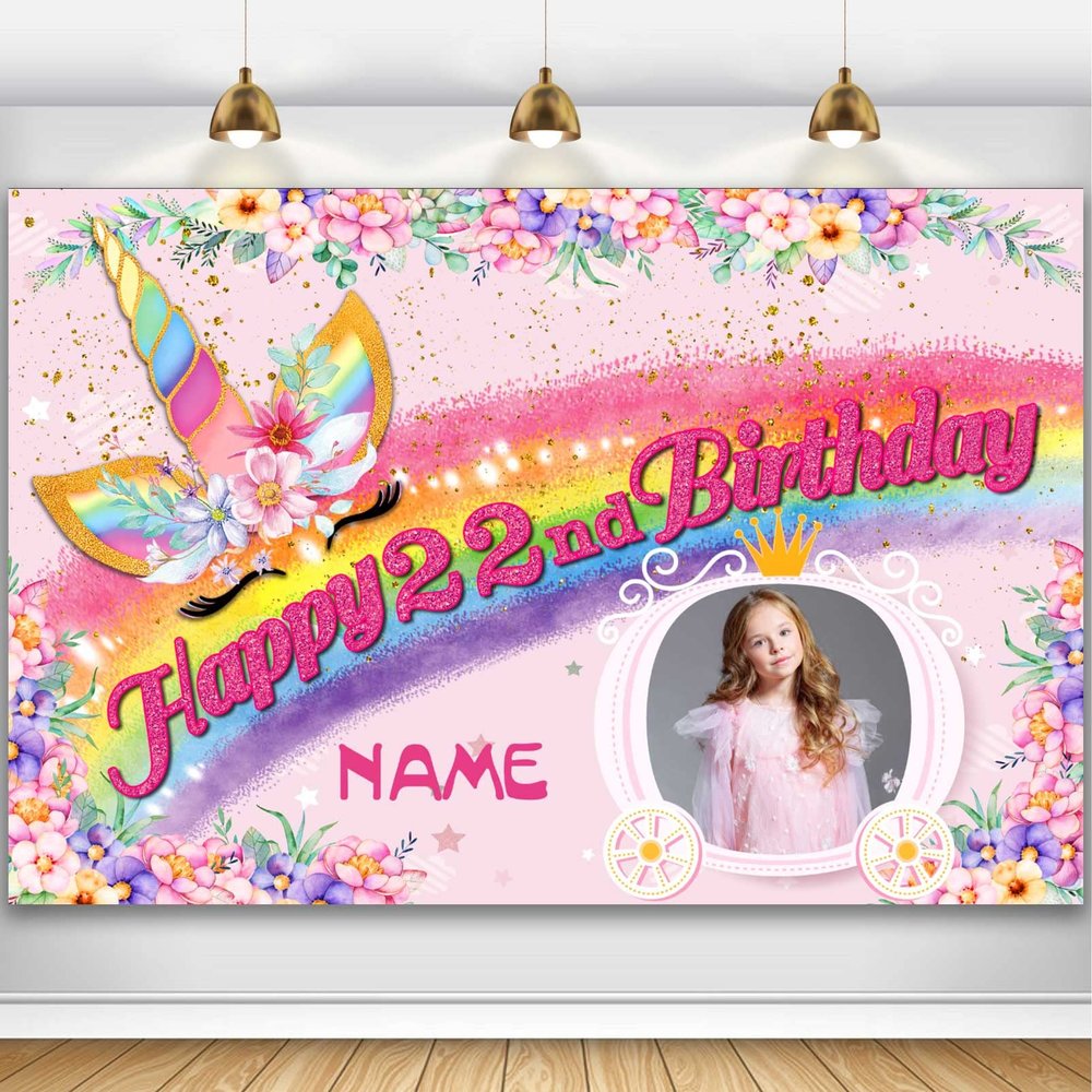 Custom Unicorn Theme 22nd Birthday Party Decorations BannerHappy 22nd Birthday Unicorn Backdrop Decorations Supplies