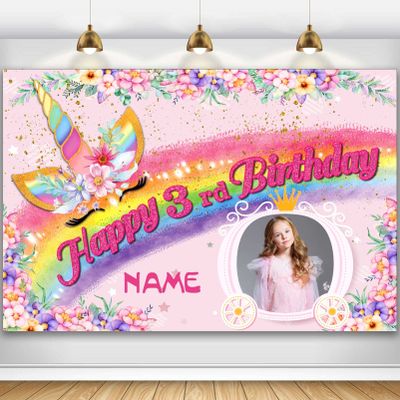 Custom Unicorn Theme 3rd Birthday Party Decorations BannerHappy 3rd Birthday Unicorn Backdrop Decorations Supplies